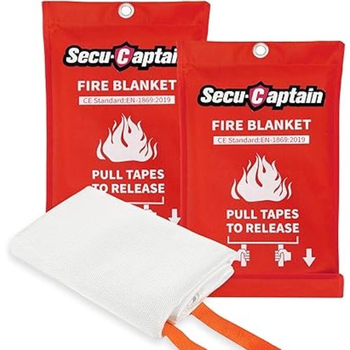 SecuCaptain Emergency Fire Blanket for Home and Kitchen - 2 Pack 40"x40" Flame Suppression Fiberglass Fire Blankets for House Camping Car Office Warehouse Emergency Survival Safety
