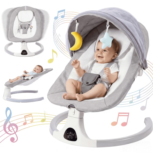 SACVON Baby Swing with Bluetooth Music & Remote, 5-Speed Portable Rocker for Indoor Outdoor Use, Gray