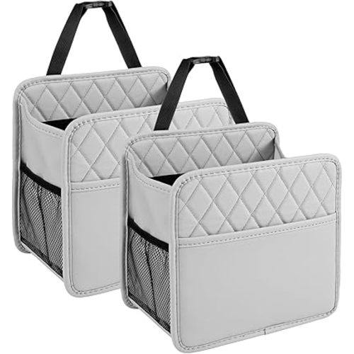 LXUNYI Car Seat Organizer, Updated Large Leather Backseat Car Organizer with Cup Holders Multifunctional Over the Car Seat Storage Organizer Bag Hanging Car Seat Back Organizers for Kids (Gray 2Pack)