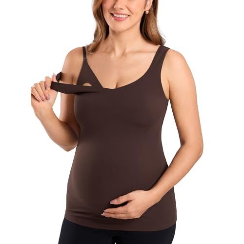MOMANDA Maternity Nursing Tank Tops with Built in Bra Sleeveless Casual Pregnancy Tee V Neck Workout Shirt