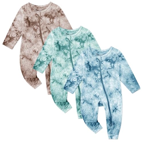 Jimonda Baby Girls Boys Footless Pajamas,Rayon From Bamboo Pjs 2 Way Zipper Long Sleeve Soft Sleeper,Infant Tie-dye Romper