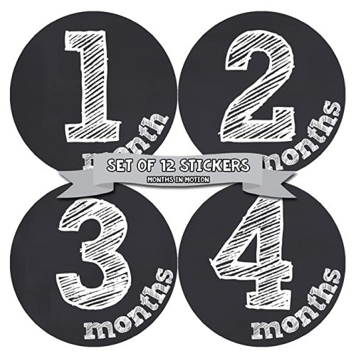 Gender Neutral Baby Month Stickers - Monthly Milestone Sticker for Boy or Girl - Infant Photo Prop for First Year - Shower Gift - Newborn Keepsakes - Unisex- Chalkboard