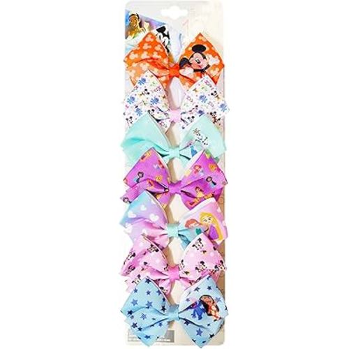 LUV HER Disney 100 - Hair Accessories Gift Set - Disney Hair Bows - 7 Pcs 4 Inch Bow Bundle - Hair Bows for Girls - Different Print on Each Clip - Alligator Clip - Ages 3 +