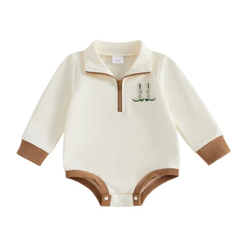 Country Baby Boy Girl Outfit Newborn Western Romper Cowboy Boots Embroidery Collared Bodysuit Long Sleeve Clothes