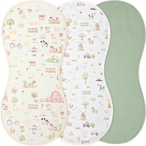3 Pcs Changing Pad Liners Fits in Peanut Shape Changing Pad Waterproof Diaper Mats Organic Cotton Peanut Mats are Warm on Baby's Back, Washable Reusable (Farm,Colorful)