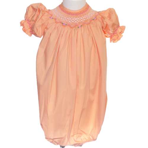 Orange Geometric Smocked With Roses Short Sleeve Bubble