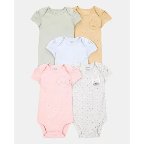 Baby Girl 5-Pack Animal Short-Sleeve Cotton Bodysuits | Carter's