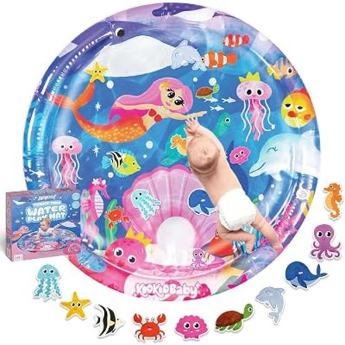 KookoBaby Tummy Time Water Mat for Babies, XL Mermaid - Inflatable Baby Water Play Mat & Sensory Toys, Leak-Proof BPA-Free Newborn Playmat, Visual Stimulation Ocean Activity Gym for Infants