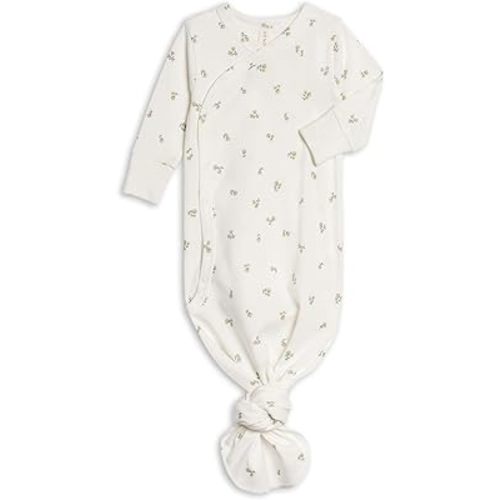 Colored Organics Baby 100% Organic Cotton Knotted Gown - Infant Indy Kimono Wrap Front Tie Knot with Mitten Cuffs