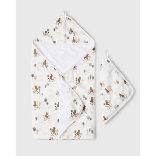 Hooded Towel Set - Bears on Bikes
