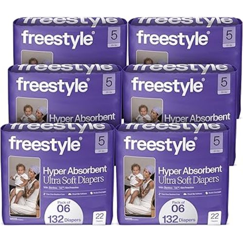 Freestyle BambooTek Diaper – (Size 5) Hyper Absorbent & Non-Toxic – Disposable Diaper for Sensitive Skin – Ultra Soft Diapers (25+ lbs) – 132 Count