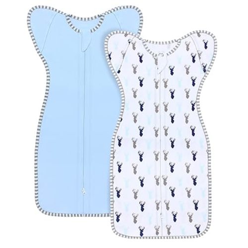 Swaddles for Newborns Swaddle 0-3 Months Sleep Sack Arms Up Swaddle 0-3 Months Transition Swaddle, 2-Pack Baby Swaddles for Boy Girl with Arms In/Out 2-Way Zipper 100% Cotton 0.8 Tog (Small 5-14lbs)