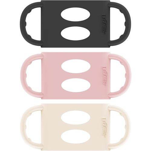 Dr. Brown’s Milestones 100% Silicone Baby Bottle Handles, Wide-Neck, Light Pink, Ecru, Black, 3 Pack, 4m+