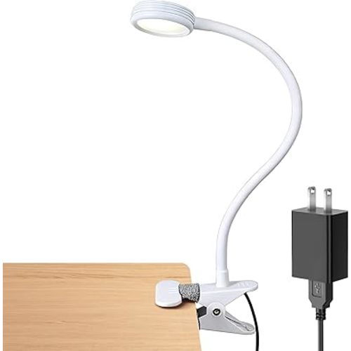 LEPOWER Clip on Light/Reading Lights/Book Light Color Changeable/Night Lights Clip on for Desk, Bed Headboard and Computers, Adapter Included (White)