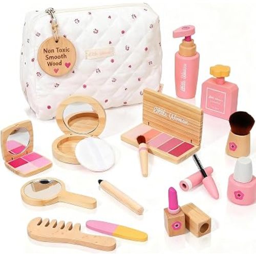 Wooden Pretend Play Makeup for Toddlers 1-3,100% Safe & Non Toxic
