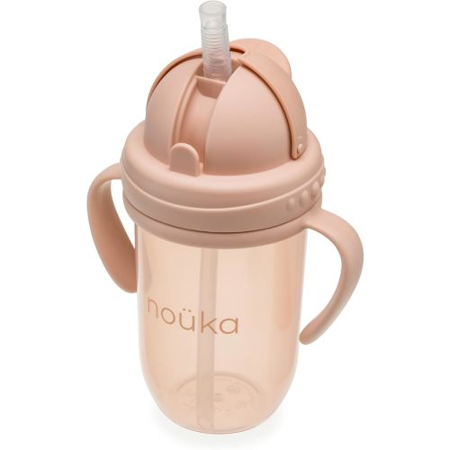 nouka Straight Straw Cup with Click Top Lid | Leak Proof and Easy Grip | Removable Handles | Soft Blush