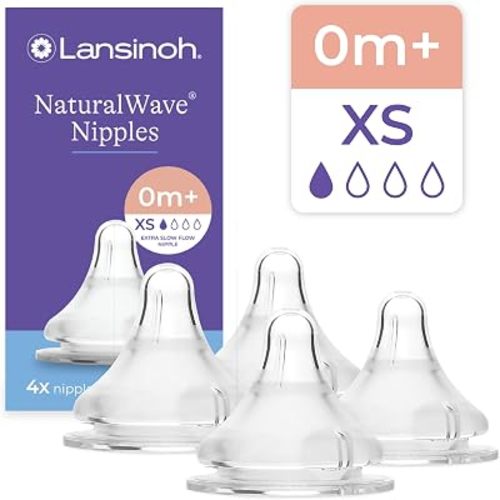 Lansinoh NaturalWave Baby Bottle Nipples, Extra Slow Flow (XS), 4 Count