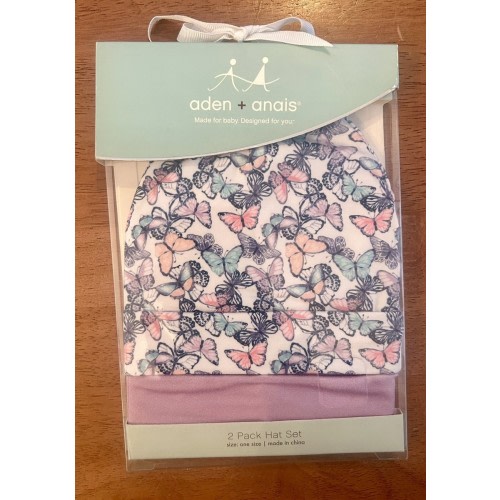 Aden & Anais 2 Pack Baby Hat Set Girl Purple Butterfly