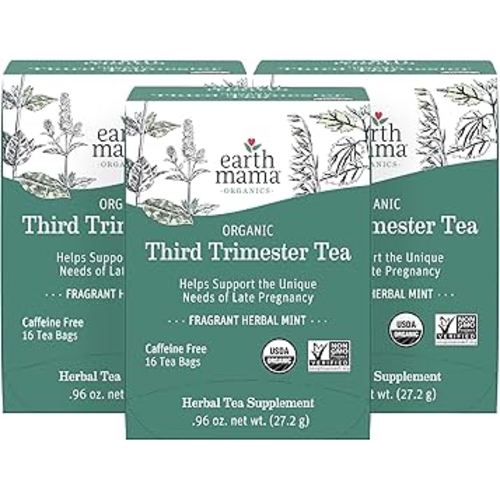 Earth Mama Organic Third Trimester Tea Bags | 100% USDA Organic Herbal Tea for Late Pregnancy Comfort + Childbirth Preparation, 16 Teabags Per Box (3-Pack)