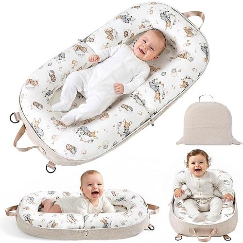 Baby Lounger-Infant Lounger for Newborn 0-24 Months, Portable Baby Nest for Home and Travel, 3 in 1 Newborn Lounger with Pure Cotton Cover, Breathable & Soft Infant Nest for Boys & Girls
