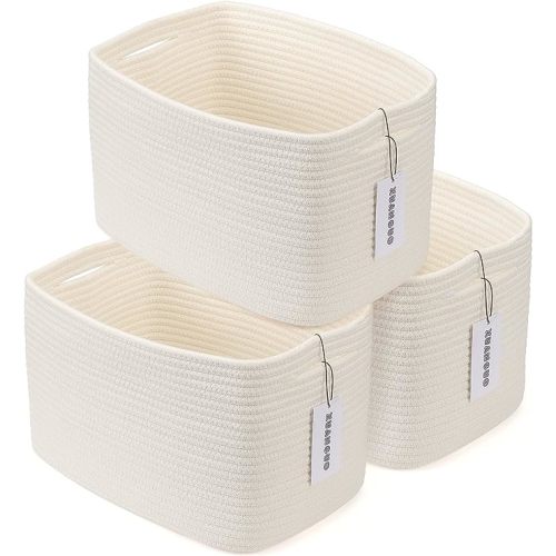 Cotton Rope storage Basket Bins Woven Basket for Organizing Shelves 15X10X9.3" Rectangle Decorative Baskets For storage Clothes Toys Books Towels Nursery basket organizer 3 pack white