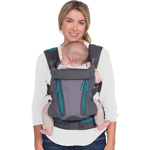 Infantino Carry On Baby Carrier, Ergonomic Multi-Pocket Baby Carrier for Newborn to Toddler 8-40 lbs with Padded Straps, Lumbar Belt Storage, Registry Essential, Gray