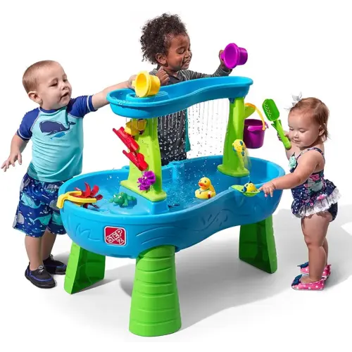 Step2 Rain Showers Splash Pond Toddler Water Table, Outdoor Kids Water Sensory Table, Ages 1.5+ Years Old, 13 Piece Water Toy Accessories, Blue & Green
