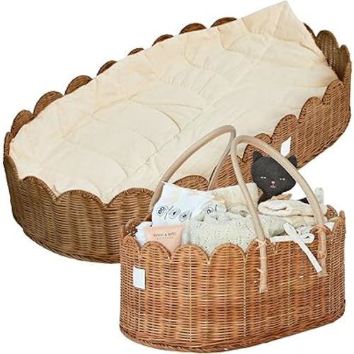 BEBE BASK Premium Nursery Bundle - Baby Changing Basket & Baby Diaper Caddy Organizer - Scalloped Baskets - Scalloped Edge
