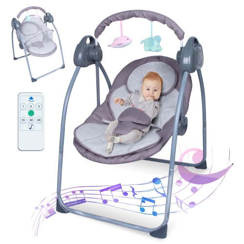 Yabanana Baby Swing with 5-Point Safety Harness, Bluetooth Control,5-Swing Speeds Settings & 3 Timing, Remote Control,(Gray)