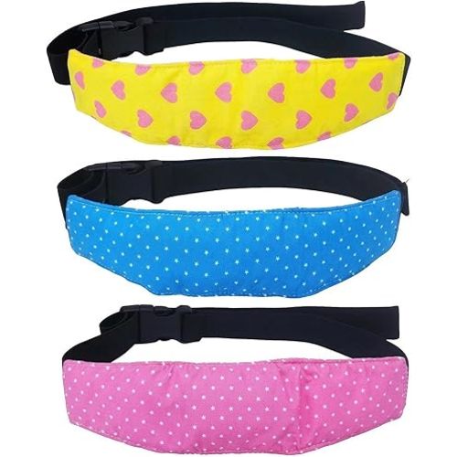 3 PCS Head Support for Stroller and Car Seat Adjustable Headband Strap and Pillow for Comfortable Sleeping and Travel for Toddlers Kids and Infants(Pink Blue Yellow)