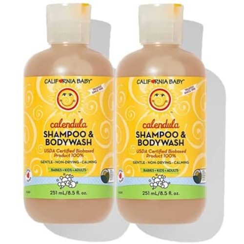 California Baby Calendula Shampoo and Body Wash - Hair, Face, and Body -Gentle, Allergy Tested - Dry, Sensitive Skin, 100% Plant-Based - USDA Certified, 8.5 oz. 2 Pack