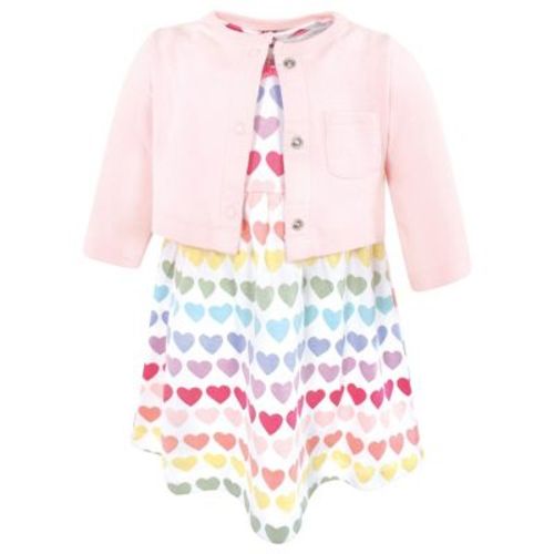 Hudson Baby Girls Cotton Dress and Cardigan Set, Cascading Hearts, 6-9 Months