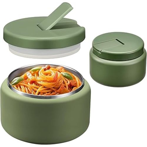 13.5oz Soup Thermo for Hot Food Kids with Buckle Lid Insulated Vacuum Food Jar Wide Mouth Leakproof Stainless Steel Lunch Container (Green)