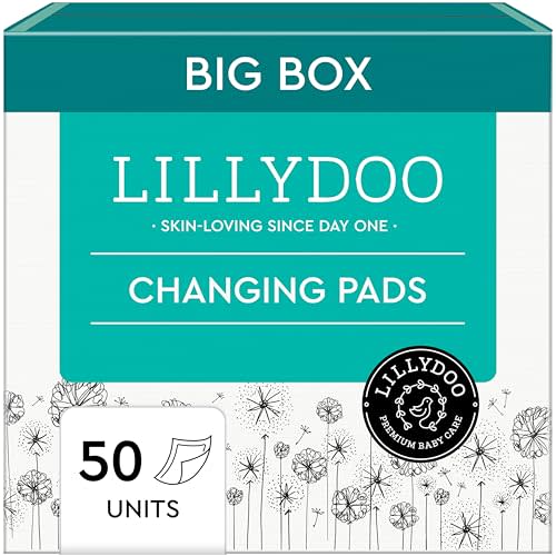 LILLYDOO Disposable Baby Changing Pads Liners 50 Count 23,6" x 23,6" Super Soft, Without Perfumes & Lotions, for Sensitive Skin, Dermatologically Tested