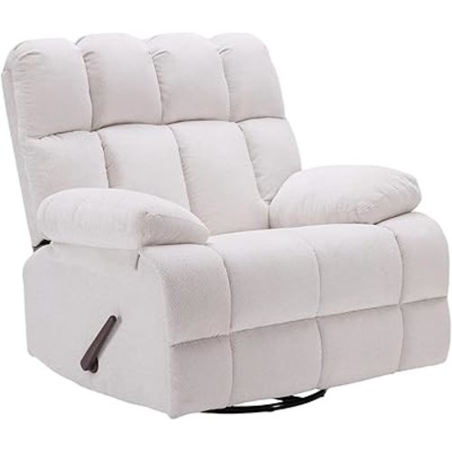 Oversized Recliner Chair, 360° Swivel Rocker Recliner for Big Man, Extra Wide Manual Recliner, Overstuffed Soft Rocking Sofa Chair for Living Room(Beige)