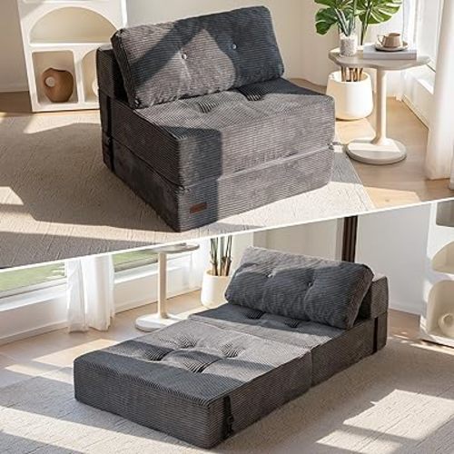 MAXYOYO Folding Sofa Bed, Convertible Sofa Bed with High-Density Support Foam, Portable 4 in 1 Fold Out Chair to Floor Lounger, Versatile Floor Couch for Living Room Bedroom, Dark Grey