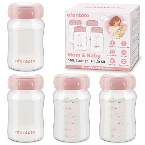 Breastmilk Storage Bottle Compatible with Spectra S1/S2/SG/9Plus /Motif Luna Flange, 4PCS Wide-Neck Spectra Bottles for Pumping, Baby Bottle Storage with Lid Fit Momcozy Breast Milk Cooler 22oz, Pink