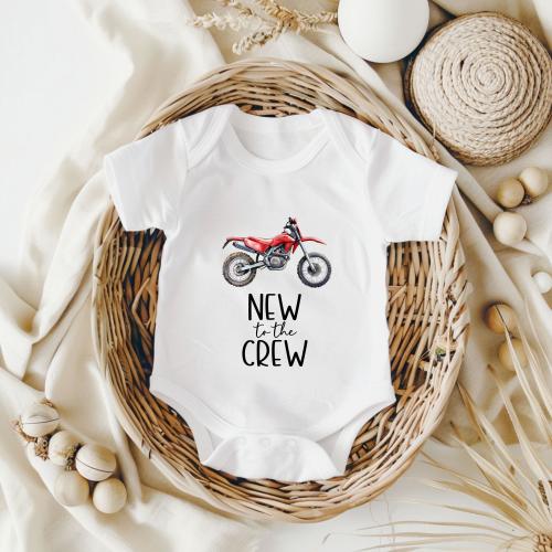 Dirtbike Baby Onesie: "New to the Crew" Pregnancy Announcement, custom baby shower gift