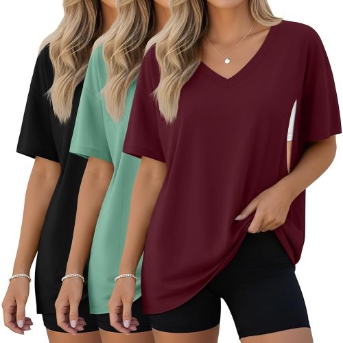 3 Pack Women's Oversize Nursing Shirts for Breastfeeding with Hidden Zippers Loose Fit Short Sleeve Maternity Tops