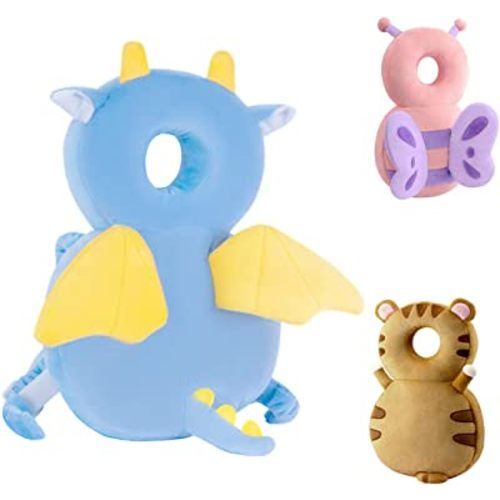 Toddler Baby Head Protection Cushion Backpack Wear,Blue Dinosaur
