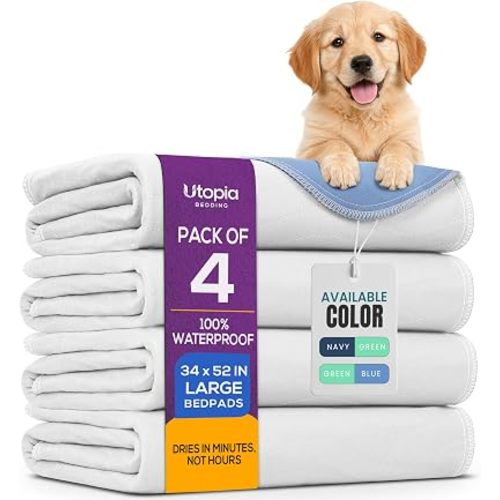 4 Pack Washable Pee Pads for Dogs 34" x 52", Waterproof Dog Training Pads
