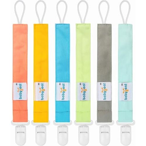 babygoal Neutral Pacifier Clips, 6 Pack Paci Holder Clip Leashes Fits for Most Baby Pacifiers and Binkies