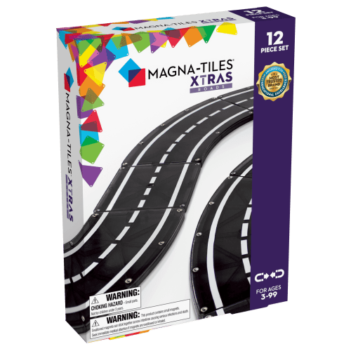 MAGNA-TILES XTRAS: Roads 12-Piece Magnetic Construction Set, The ORIGINAL Magnetic Building Brand 3+