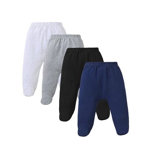 Coaturi 4 Pack Baby Footed Pants: Soft Cotton Spandex Pants with Feet Pull on Bottoms for Infant Unisex Baby Boys Girls