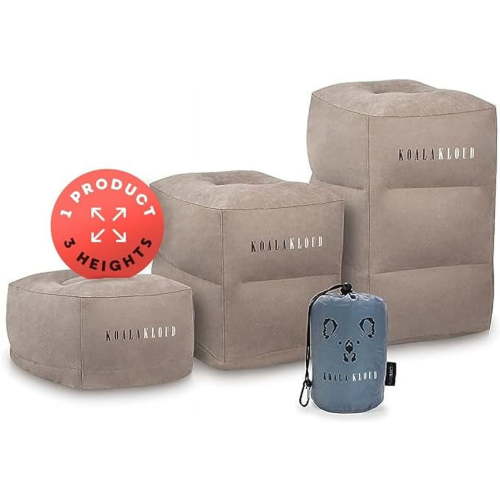 Koala Kloud 3 Height Travel Foot Rest Inflatable Foot Rest Pillow, Airplane Footrest for Flights Car Seat Foot Rest, Kids Travel Accessories, Adjustable Gray
