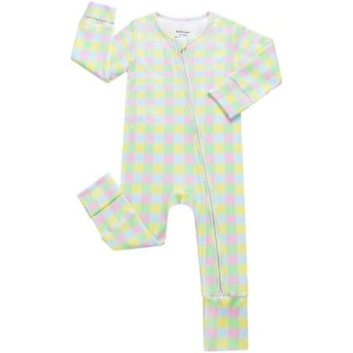 Bamboo Viscose Baby Boy Girl Pajamas Romper, Ribbed 2 Way Zipper Sleepers, Long Sleeve Footless Pjs with Mitten Cuffs