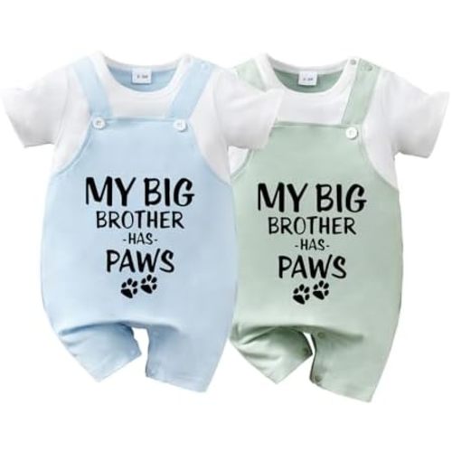My Big Brother Has Paws - 2-Pack Funny Baby Baby Boy Girl Onesie Unisex Bodysuit Cute Romper Clothes 0-18 Months