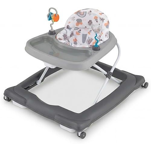 BABY JOY Baby Walker, Foldable Activity Walker with Adjustable Height, Large Tray & Removable Toys, Baby Walker with Wheels for Boys Girls 6-12 Months (Gray)