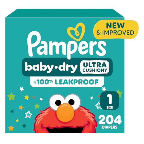 Pampers Diapers - Baby Dry - Size 1, 204 Count, Absorbent Disposable Infant Diaper (Packaging May Vary)