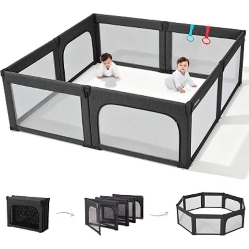 Doradotey 8-Panel Foldable Baby Playpen for Toddlers 1-3, Adjustable Shape Large 79x71 Indoor Playard, No Tools Assembly, 360° Breathable Mesh, Separate Washable Panels Safety Fence, Black
